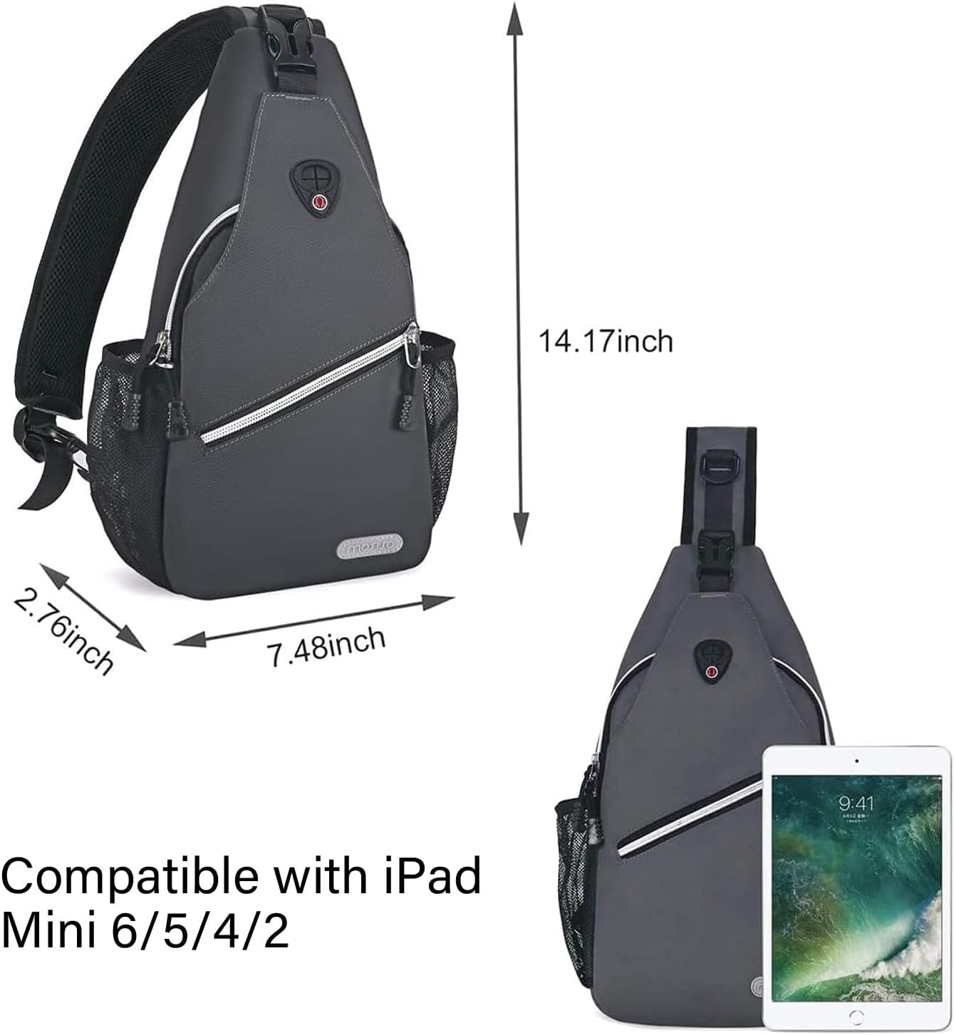 MOSISO Mini Sling Backpack,Small Hiking Daypack Travel Outdoor Casual Sports Bag, Space Gray