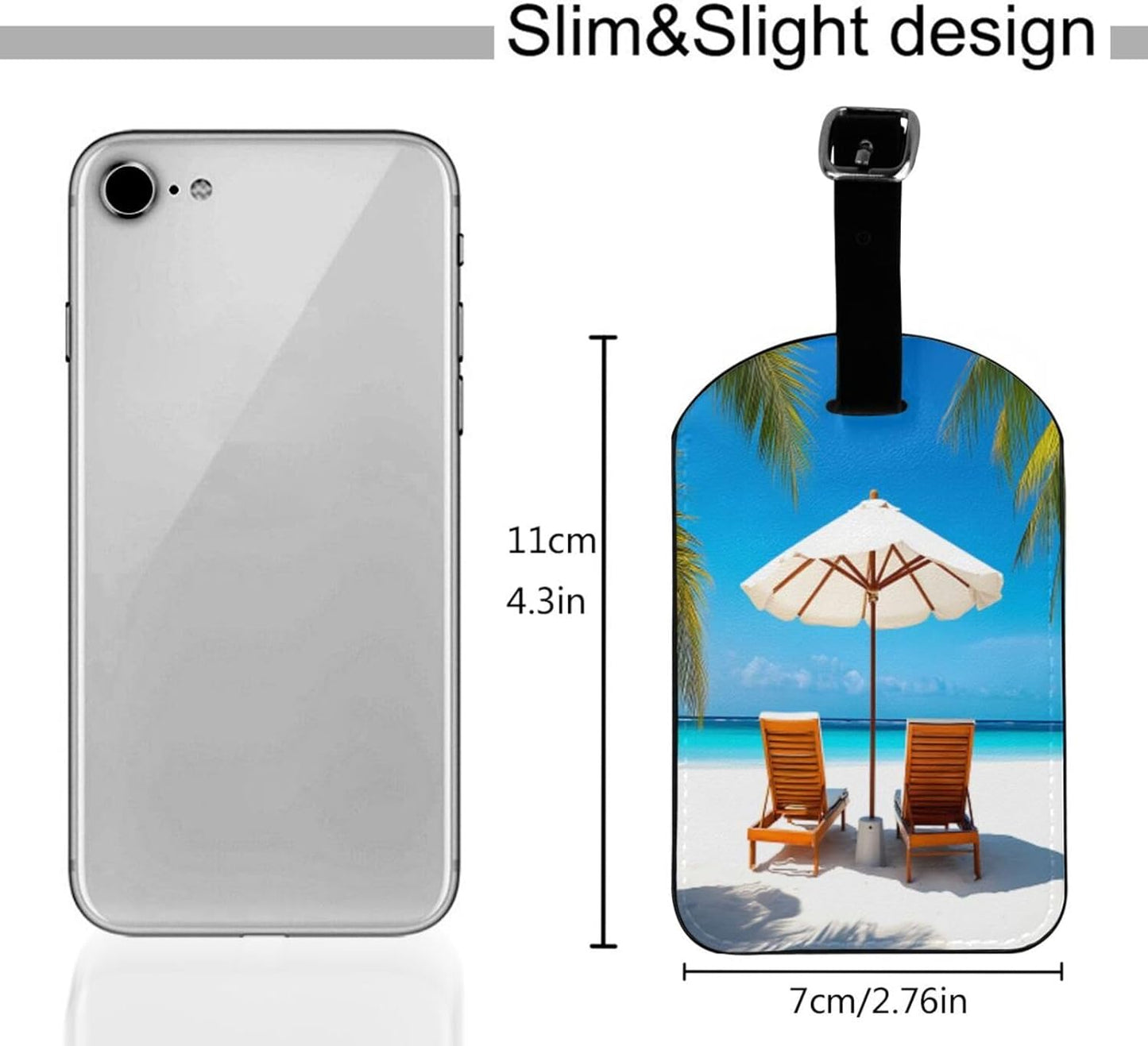 Tropical Beach Luggage Tag for Suitcases,Palm Tree Chair PU Leather Baggage Tags Bag Tags Travel Id Label for Luggage Women Men -1 Piece