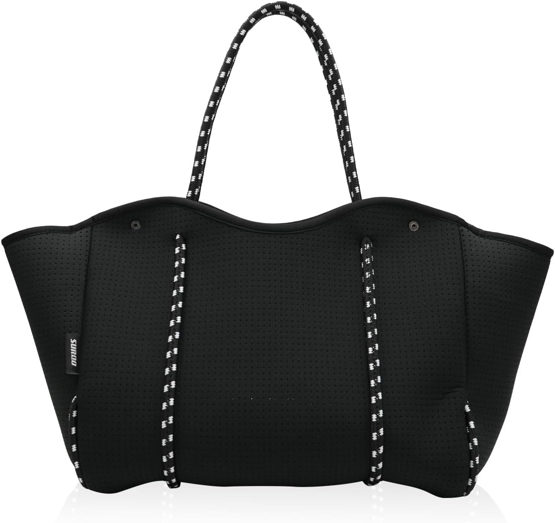 Neoprene Beach Bag for Women, Large Travel Tote Gym & Pool Bag, Detachable Pouch