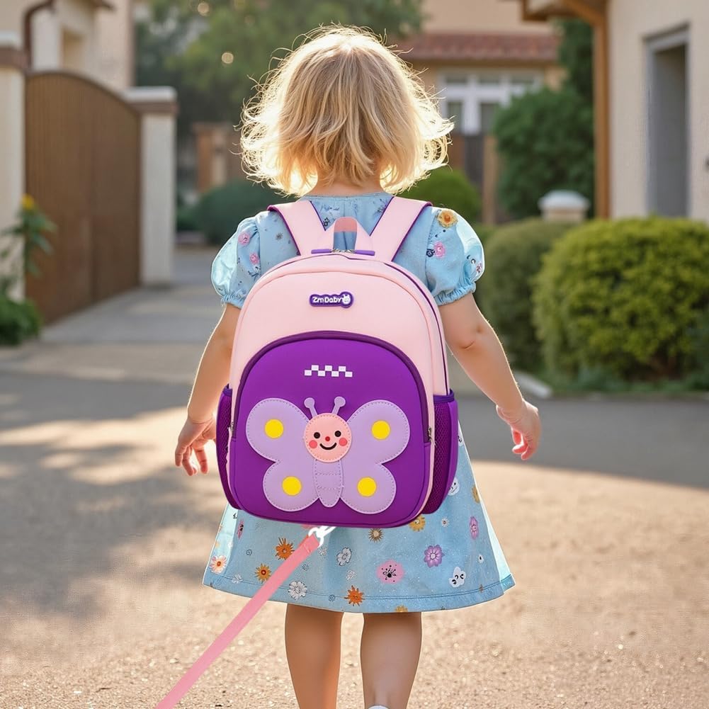 Padgene Toddler Harness Backpacks Safety Leash Kids Anti Lost Kindergarten Preschool Backpack Neoprene Lightweight Animal Schoolbag 3D Cartoon Butterfly Mini Travel Bag for Boys Girls Ages 3-5