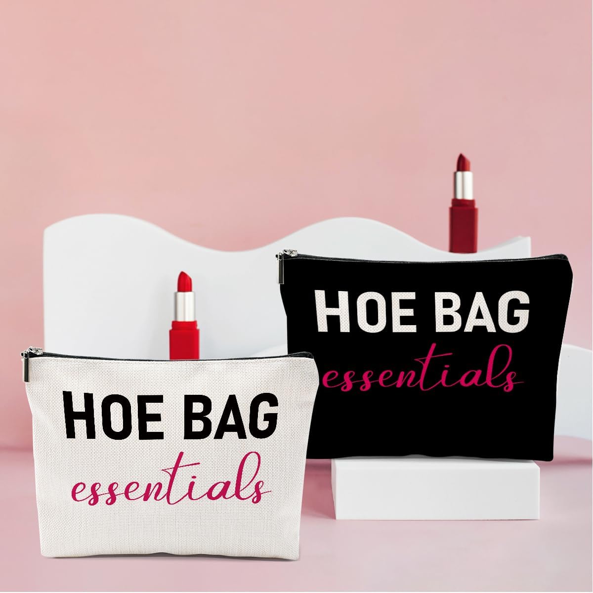 White Elephant Gifts, 2 PCS Funny Gifts for Women Makeup Bag, Birthday Fun Hostess Gift for Women Girls Friends Cosmetic Bags Gag Gifts Girls Weekend Overnight Makeup Funny Travel Pouch, Black White