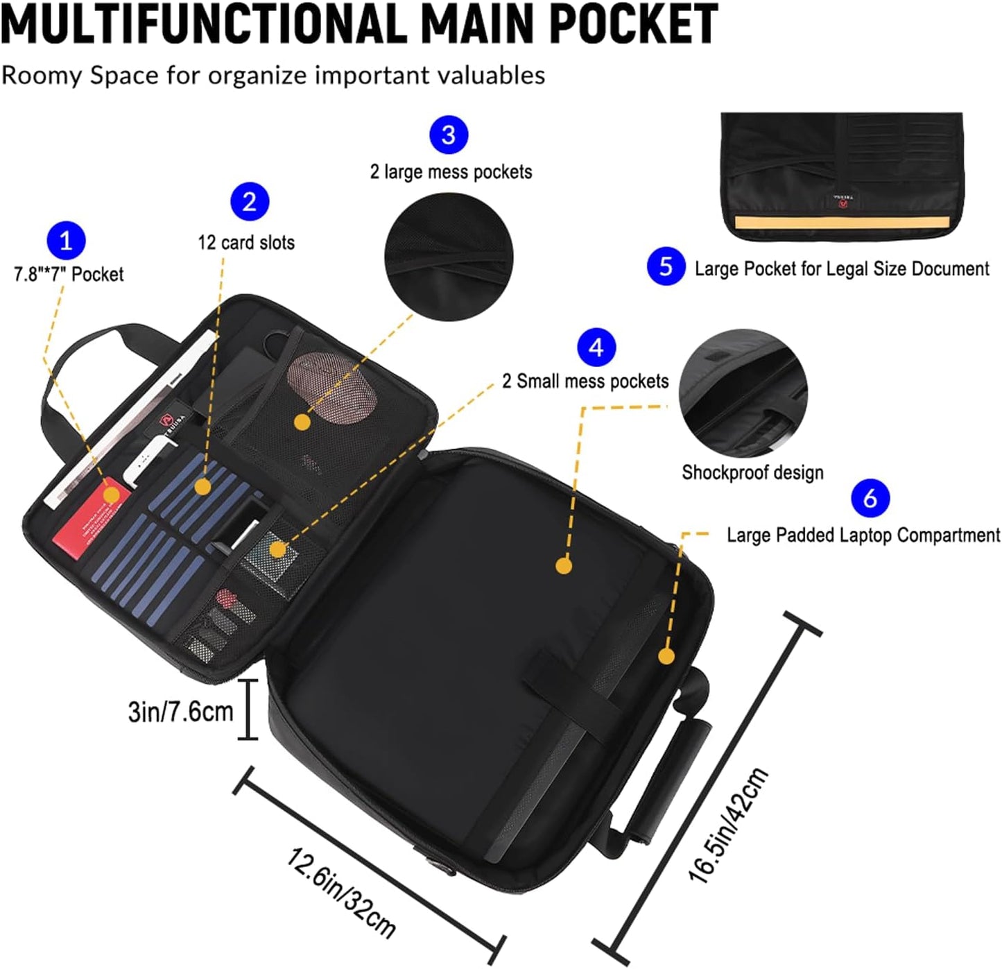Fireproof Laptop Bag, Important Document Organizer, Shockproof Messenger Bag Briefcase for Travel & Business, w/ 13 Pocket Expanding File Folder, Accordion File Organizer, Legal Size File