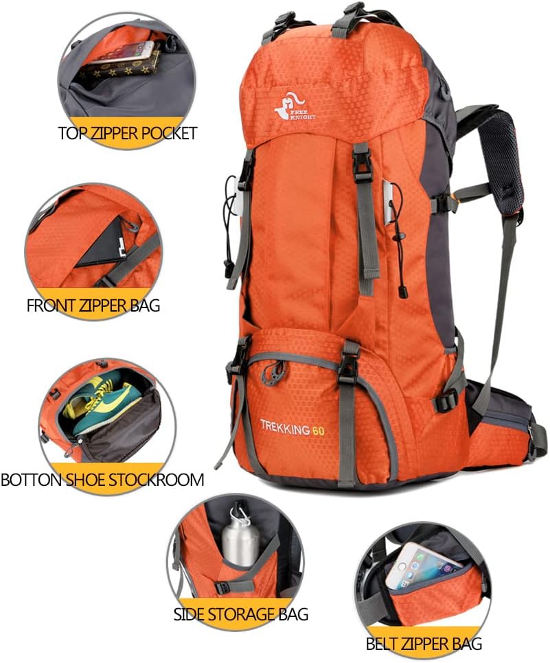 Bseash 60L Waterproof Hiking Camping Backpack with Rain Cover, Large Outdoor Sport Travel Daypack