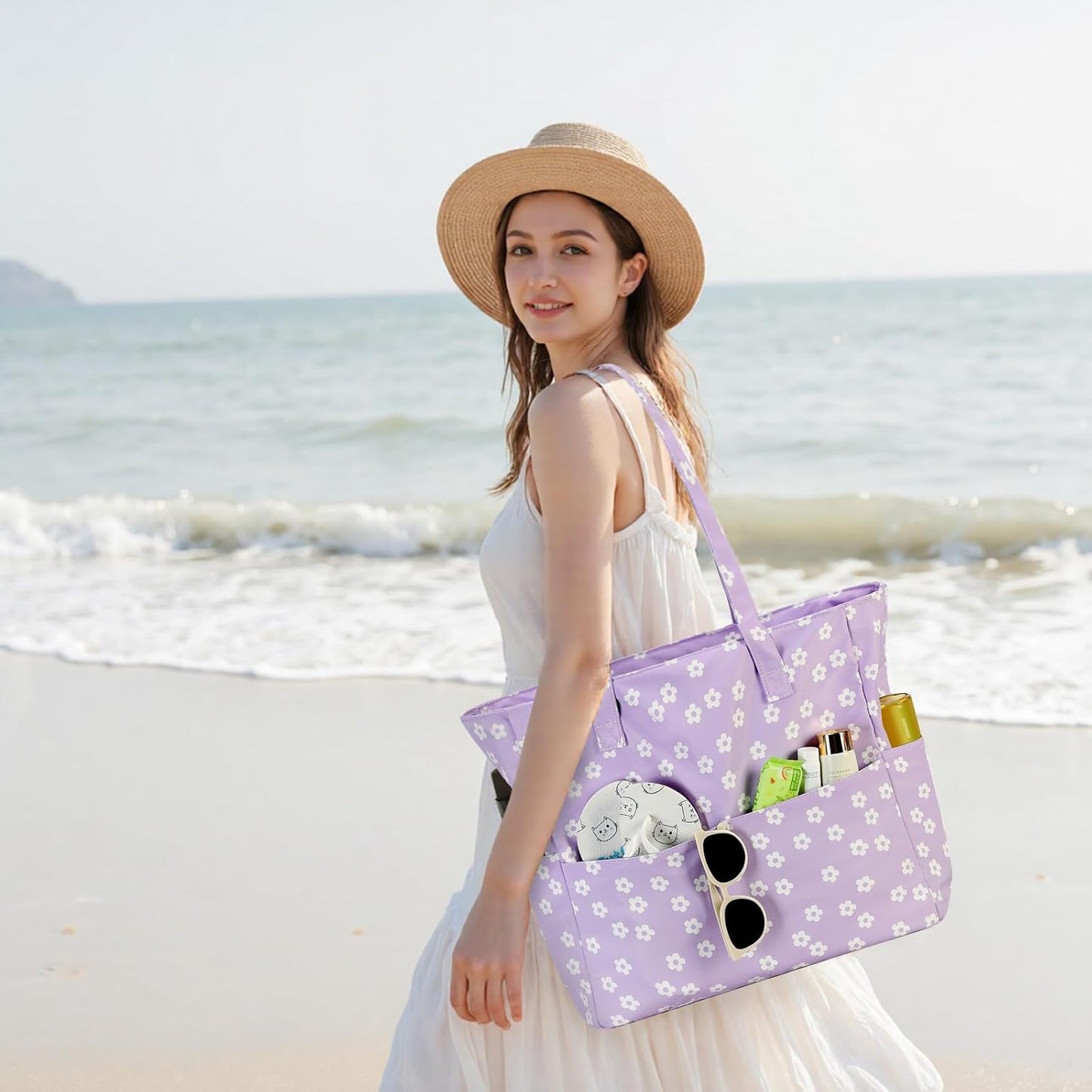 Bluboon Waterproof Beach Tote Pool Bags for Women Ladies Extra Large Carry On Bag With Wet Compartment for Weekender Travel