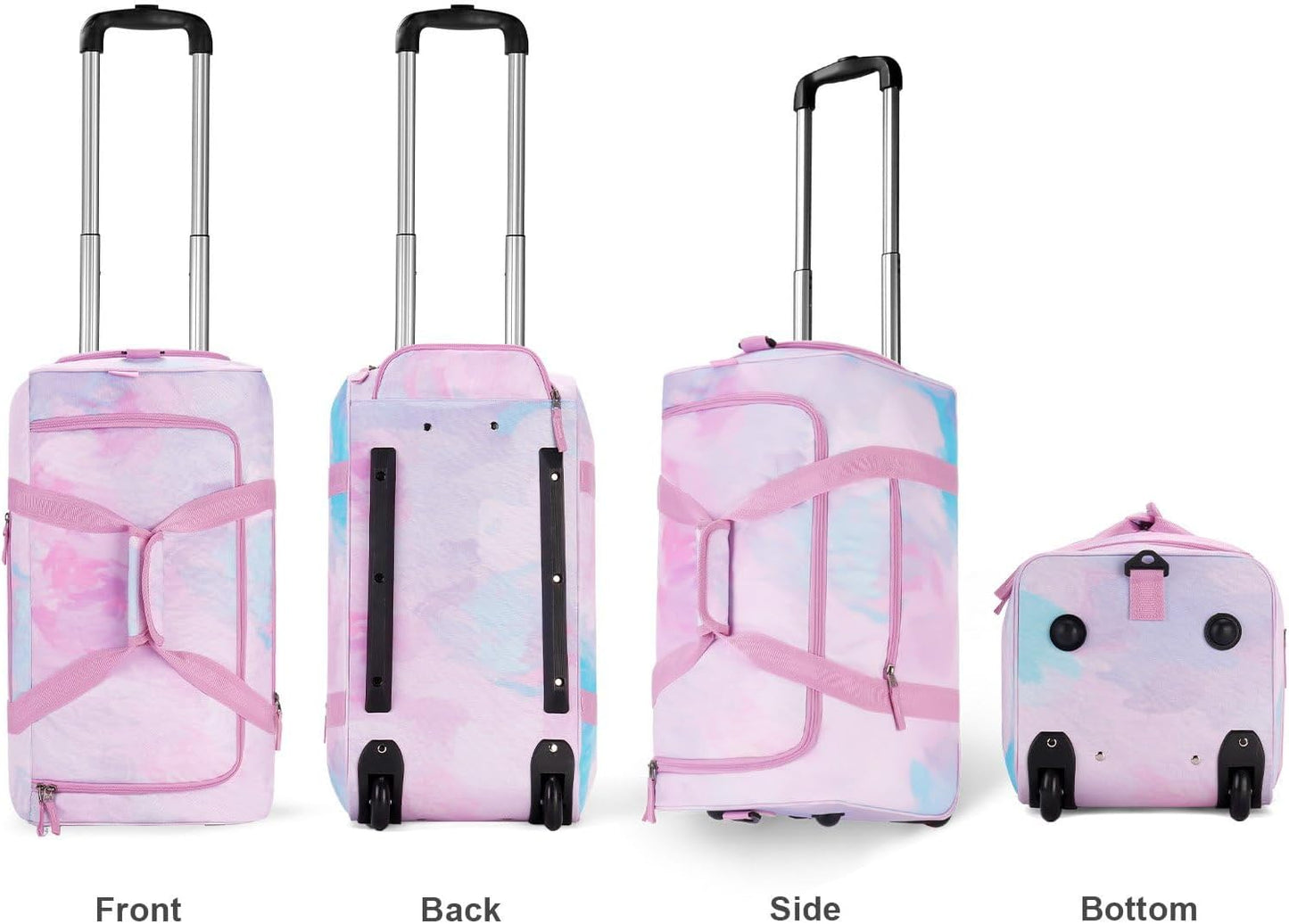 Choco Mocha Girls Fade Pink Suitcase with Wheels Kids Purple Rolling Duffle Bag for Camping Teen Girls Toddler Luggage Bag for Travel, 22inch