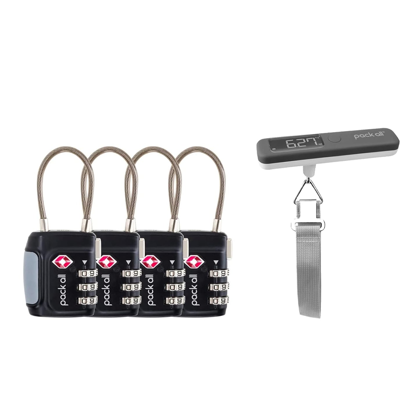pack all Travel Accessories Bundle | 110 Lbs Luggage Scale(Grey) & TSA Luggage Locks(4 Pack)