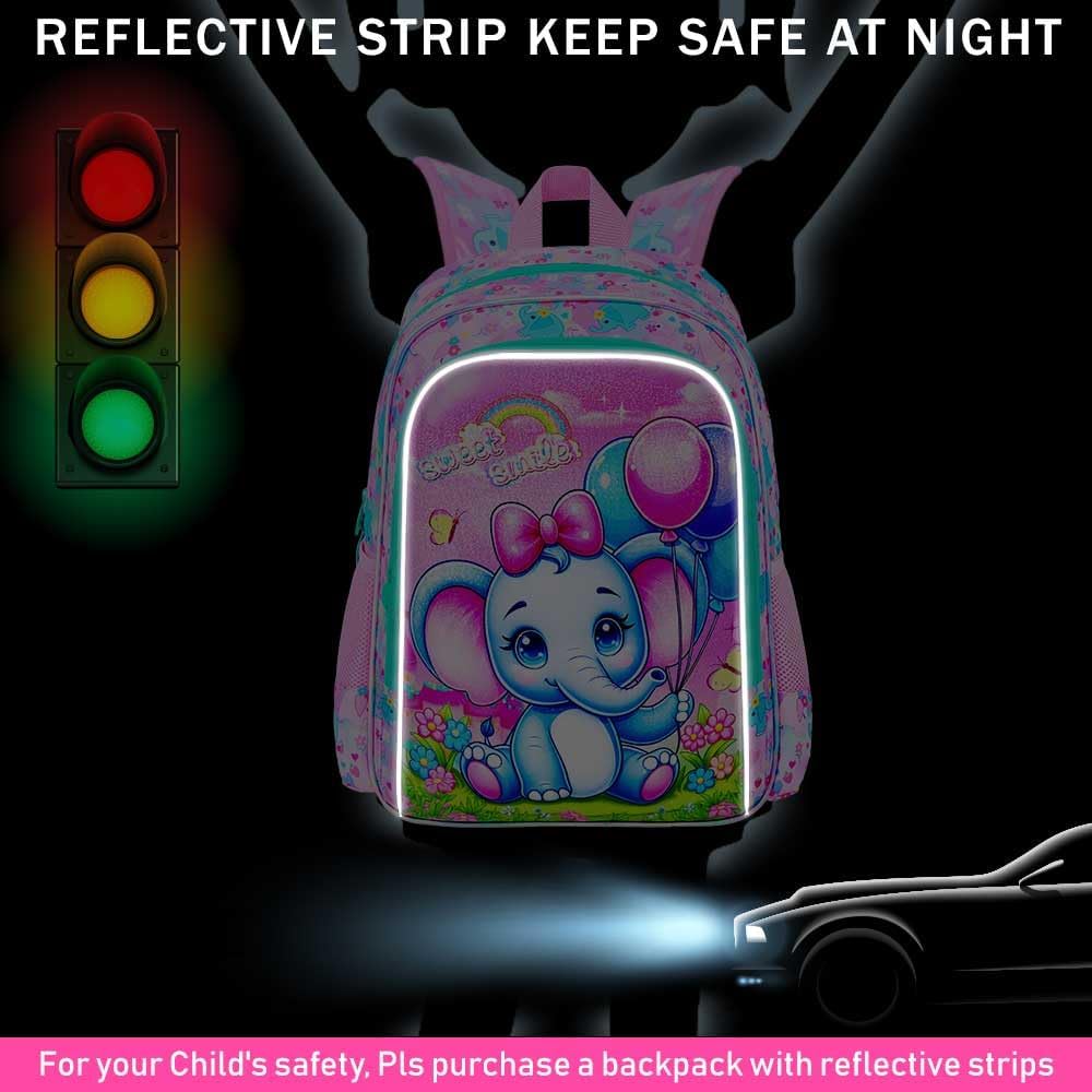 CCJPX 3PCS Backpack for Girls, 16”Elephant Bookbag with Lunch Box, Kids Water Resistant Elementary