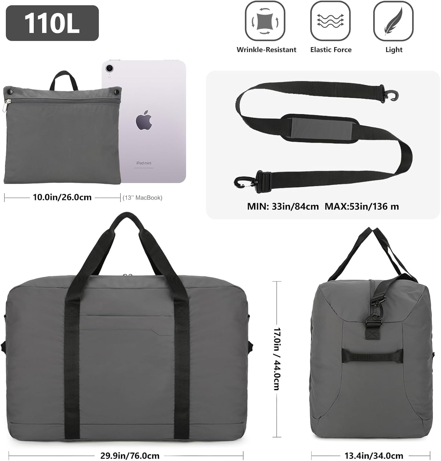 Extra Large Duffle Bag, 110L Storage Foldable Travel Duffle Bag for Men Women, Lightweight Weekender Bag for Overnight Camping