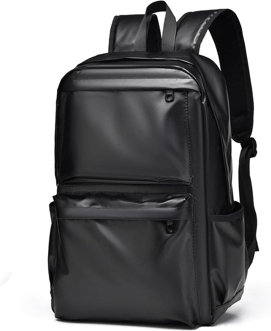 Mens Leather Laptop Backpack,16.1 inch Laptop Bag, Waterproof Business Travel Hiking Daypack Backpack (Black)