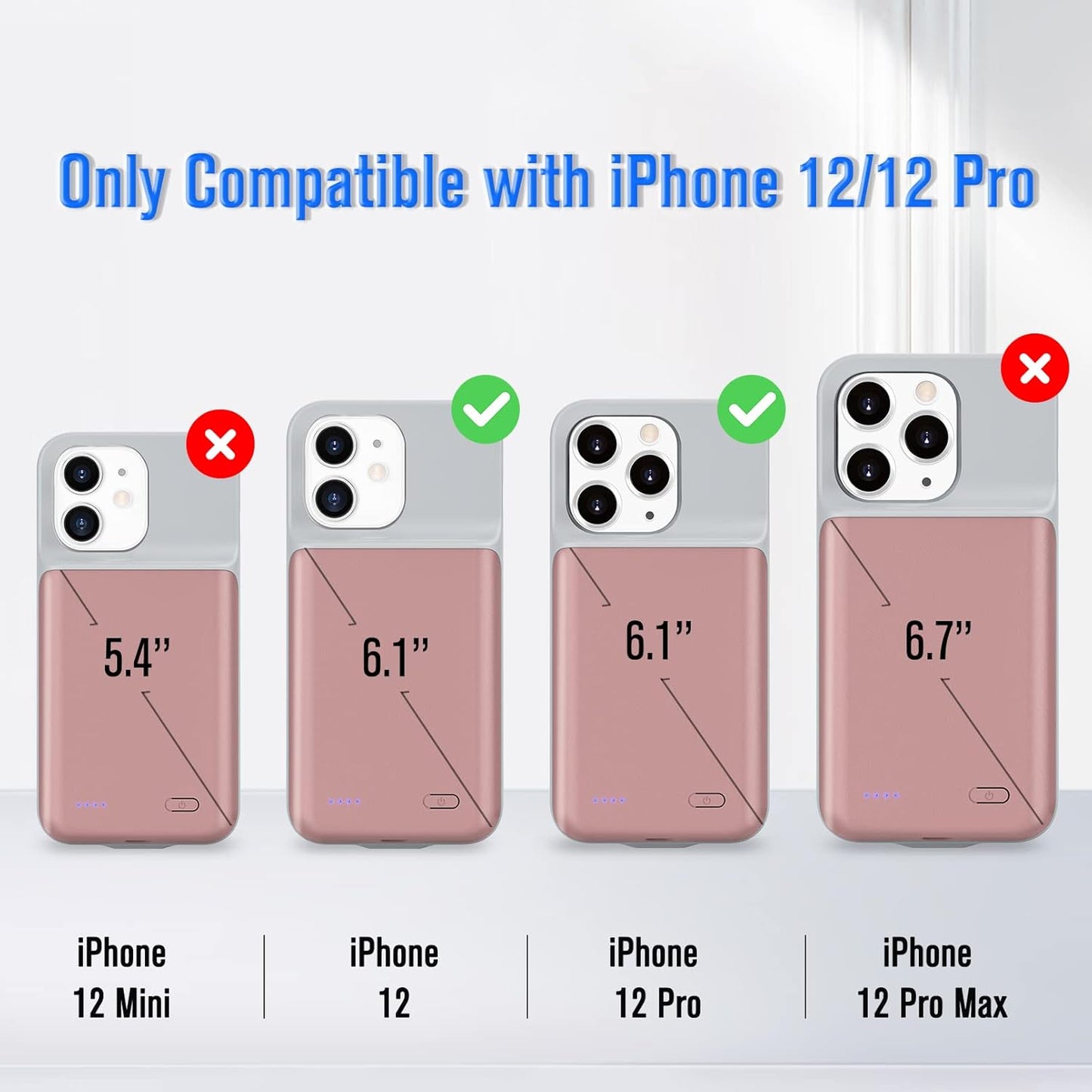 Gladgogo Battery Case for iPhone 12/12 Pro, Powerful 7000mAh External Smart Charging Case Portable Ultra Slim Rechargeable Battery Pack for iPhone 12/12 Pro, 6.1 inch, Pink