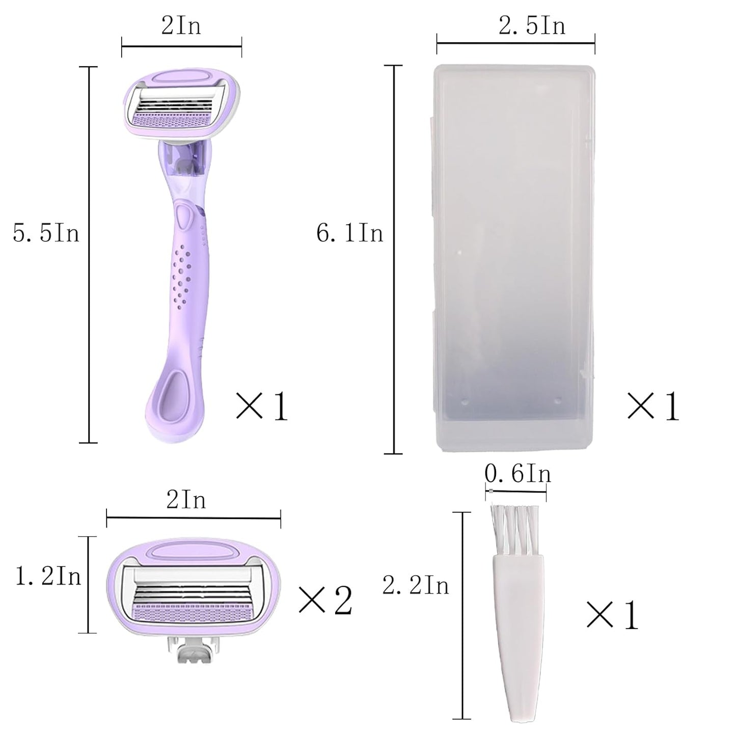 Women's Travel Razor Set, Purple, Plastic Handle, 4-Blade System with 2 Refills and Case, Compact Portable Design for Sensitive Shaving (Purple)