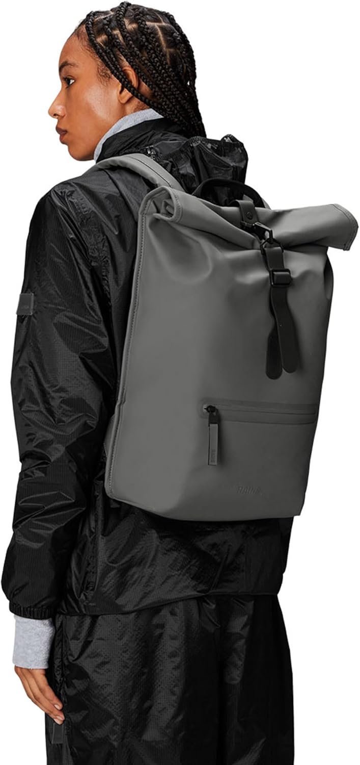 RAINS Rolltop Rucksack – Grey Waterproof Rolltop Backpack Water Resistant Water Repellent Commuter Travel Pack Urban Minimalist Design – 2 Year Warranty