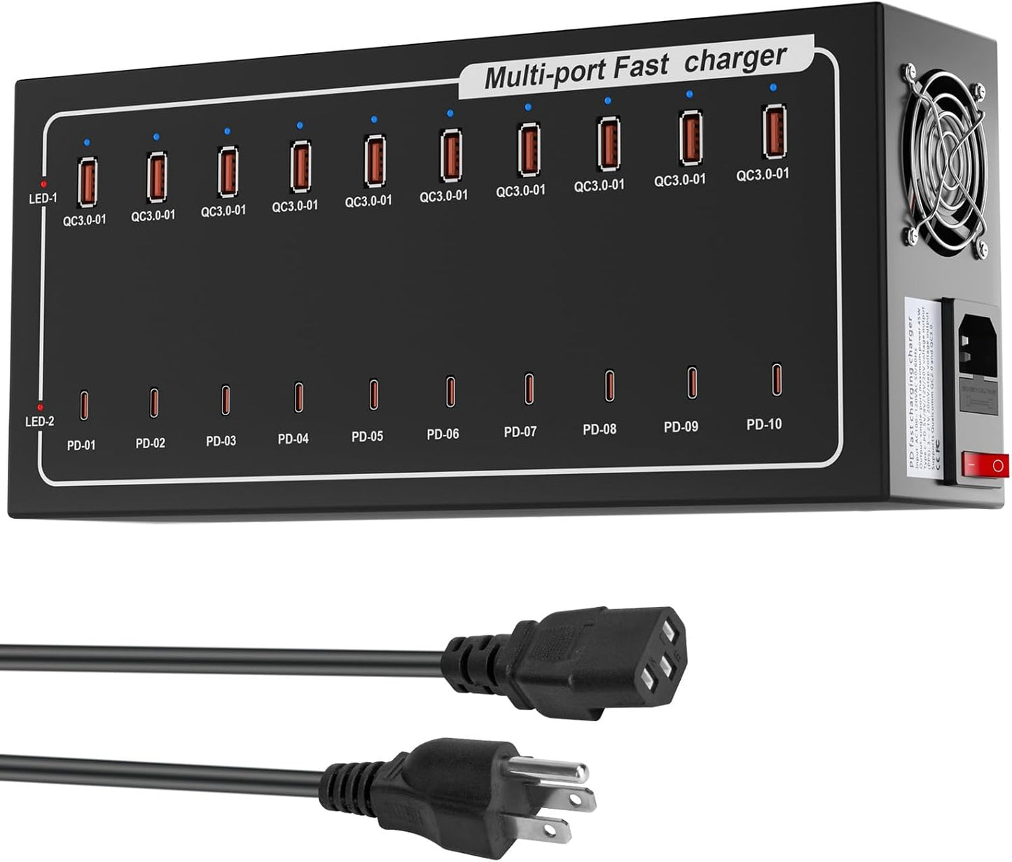 400W USB Charging Station for Multiple Devices, (10 USB C+10 USB A), USB-C Port Supports PD Quick Charge Compatible with iPhone, Smartphones, Tablets and Other Devices (Black)