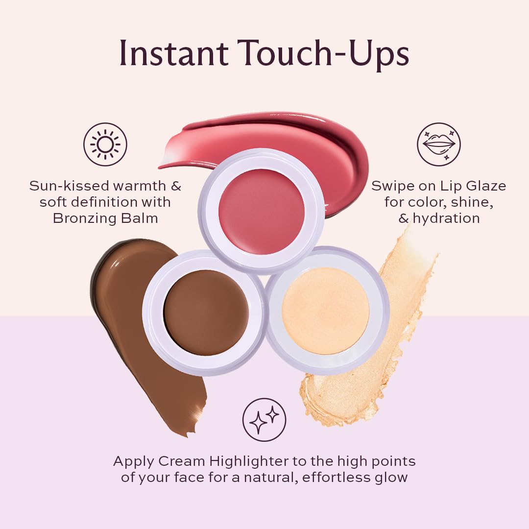 Subtl 3-in-1 Makeup Stack – Cream Bronzer, Powder Highlighter & Lip Glaze for On-the-Go Touch Ups – Lightweight, Travel-Friendly, Blendable Balm (Medium-Tan/Toffee)