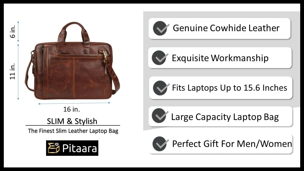 Pitaara Genuine Leather Messenger Laptop Bag For Men And Women, Fits Laptop Size 16"