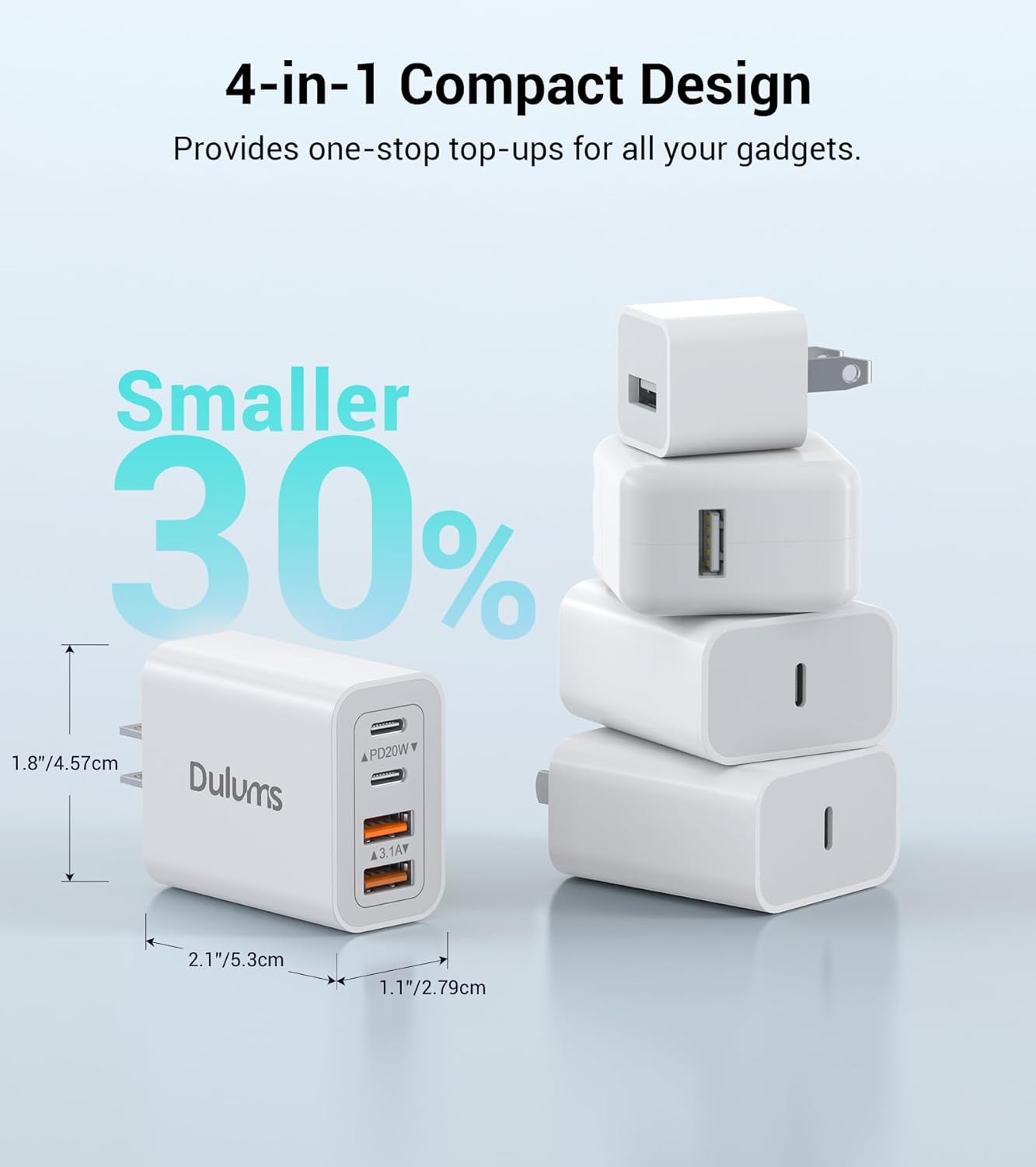 40W USB C Charger Cube, 2-Pack Wall Plug Fast Charging Block, 4-Port PD+QC Power Adapter Multiport