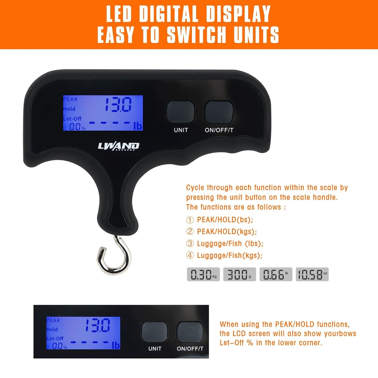 Archery Compound Bow Scale Portable Digital Draw Weight Scale, Accurate Up to 110lbs/50kg, Ideal for Hunters & Archers Compound & Recurve Bows, Lightweight