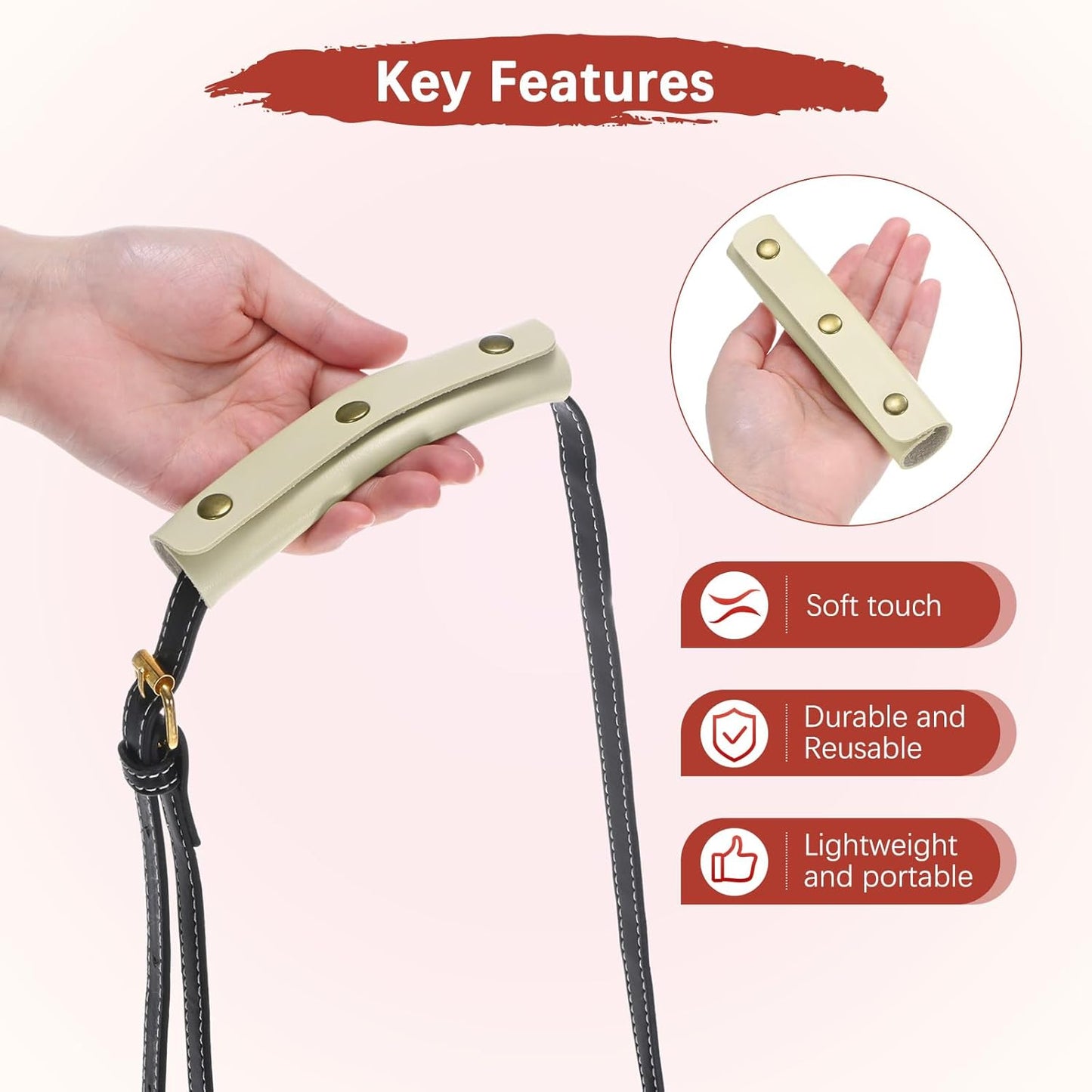 Leather Handle Wrap [4PCS] - Handbag Handle Wrap Cover with 3 Metal Clasps Use for Suitcases & Bags & Shopping Totes & Wallets - [Light Grey-5IN/13CM] Soft Purse Strap Pad