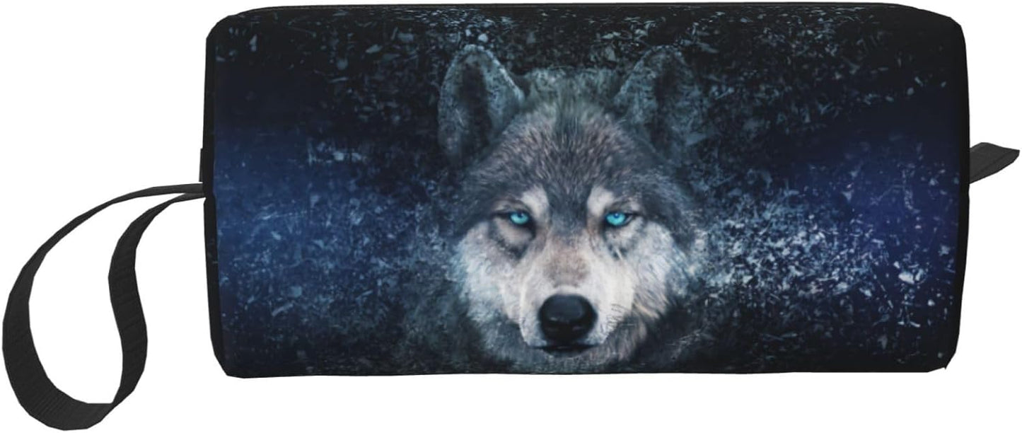 Majestic Wolf Midnight Makeup Bag Small Compact & Durable Travel Cosmetic Bag Organizer Oxford Fabric Impact-Resistant Multi-Purpose Storage Perfect for Travel, Gym, Daily Use