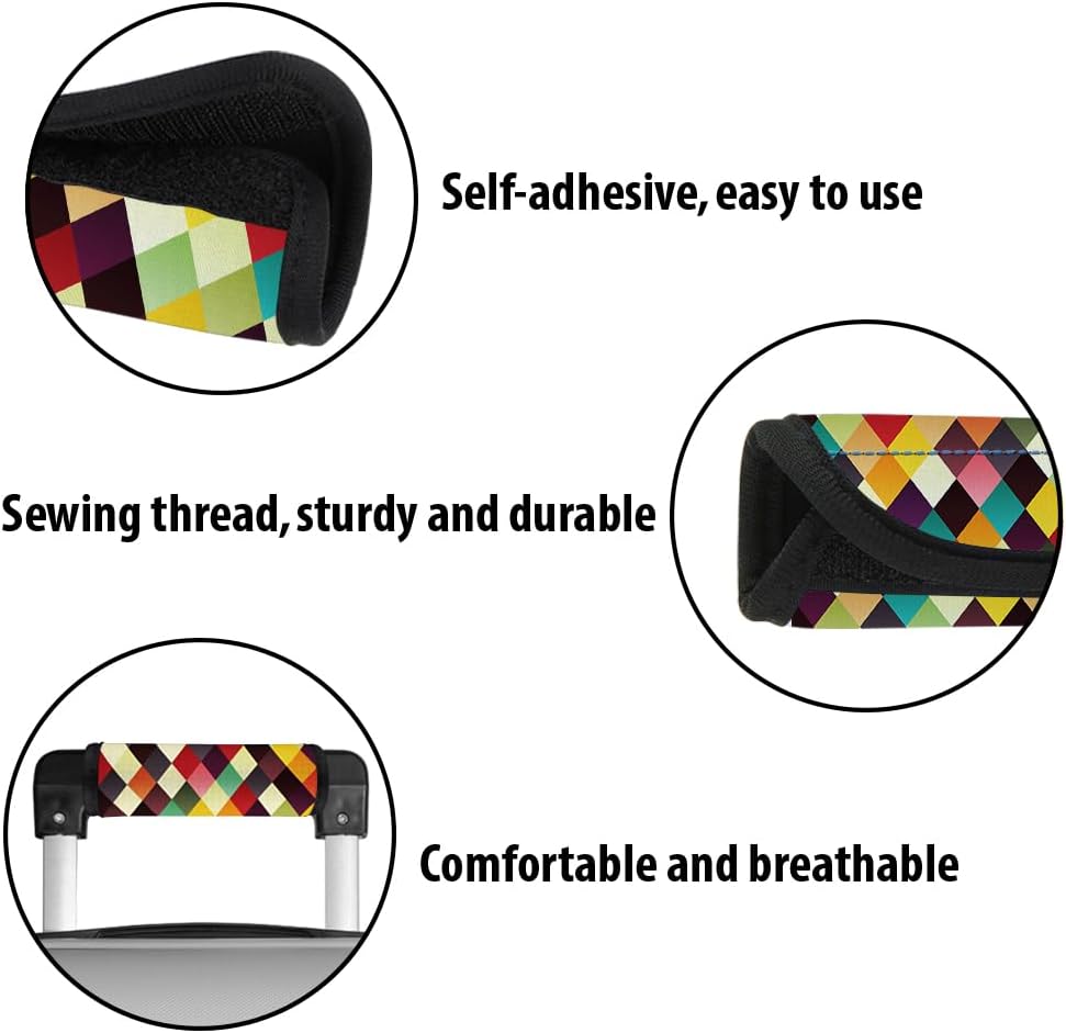 WIRESTER 1Pc Neoprene Luggage Handle Wrap Cover, Grip Luggage Identifier Accessories for Travel Bag Suitcase Luggage - Colorful Checked