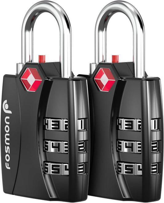Fosmon TSA Approved Locks for Luggage. Suitcase Locks with Open Alert Indicator, 3 Digit Combination Padlock with Alloy Body for Travel, Backpack Zipper Anti Theft, Locker, Gym, Gun Case, Tent- 2 Pack