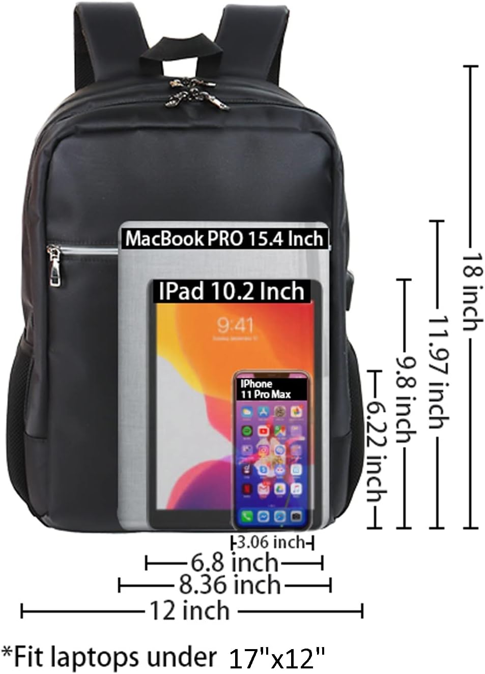 Laptop Backpack for Men Women, Travel Business Backpack with USB Charging Port and Anti Theft Pocket, Fits 17 Inch Laptop,Black