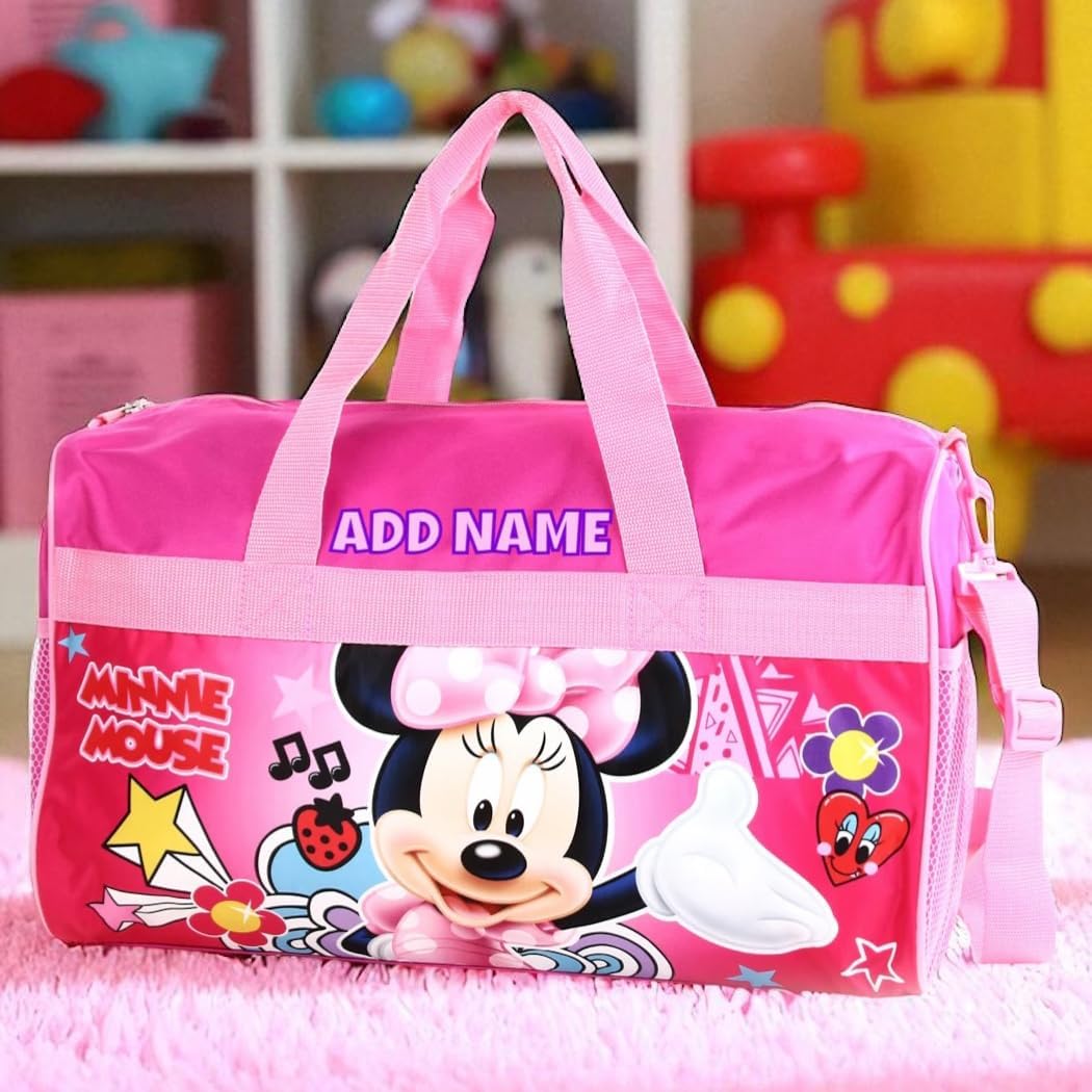 KishKesh Personalized Licensed Kids Duffel Bag – Durable, Customizable Name & Text, Ideal for Travel, School, Gym, Beach, or Overnight – Minnie Mouse Design, 18" X 10.50" X 9.75”