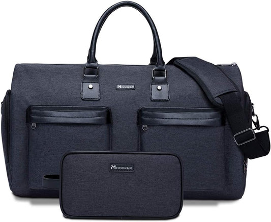 Modoker Convertible Garment Bag with Toiletry Bag, Carry On Garment Duffel Bag for Men Women Travel, Multi-Function Suit Bag 2 in 1 Hanging Suitcase, Black