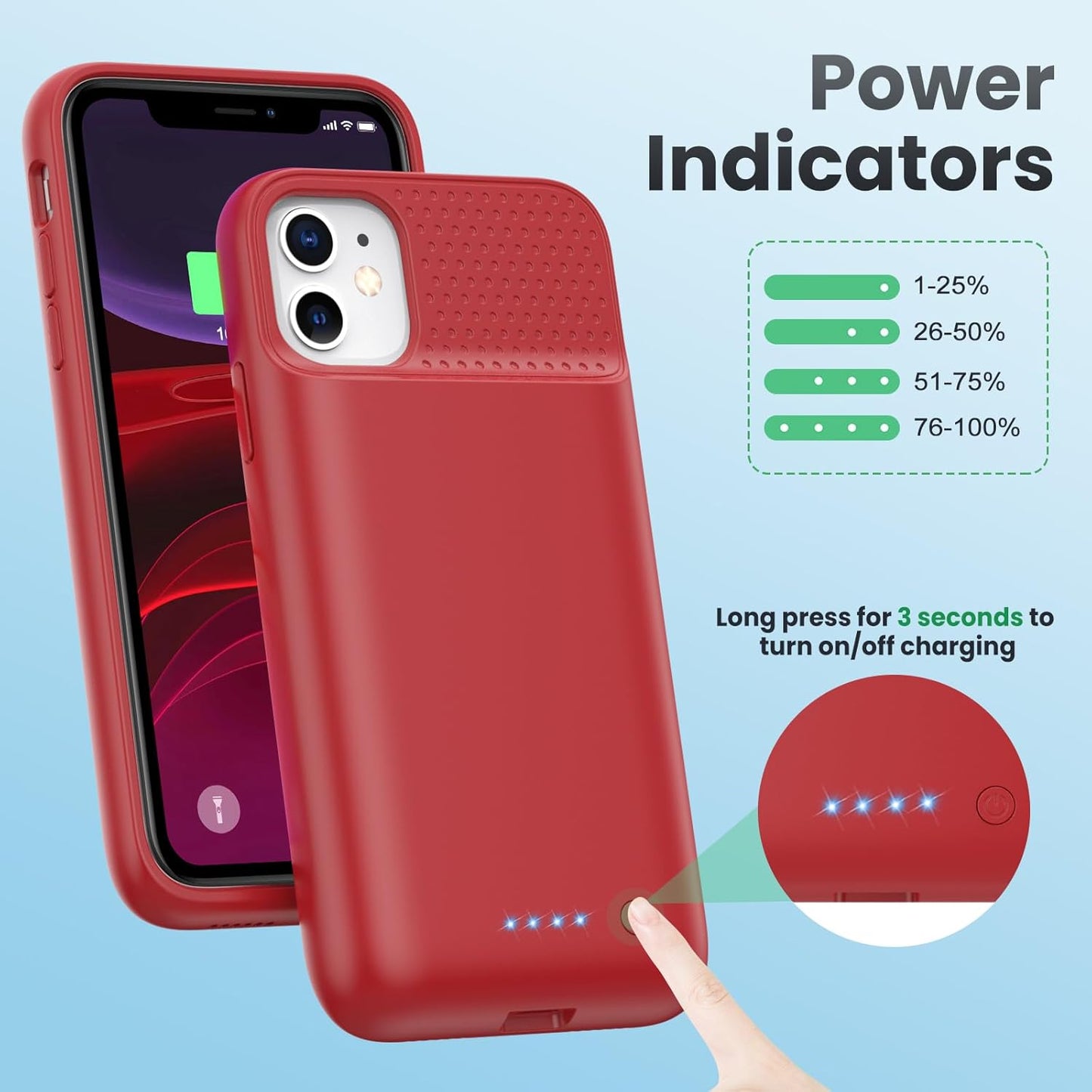 Battery Case for iPhone 11/XR (6.1inch),Upgraded 7500mAh Slim Portable Charger Case Cover,External Battery Pack Charging Case with Tempered-Glass Screen Protector for iPhone 11/iPhone XR (Red)