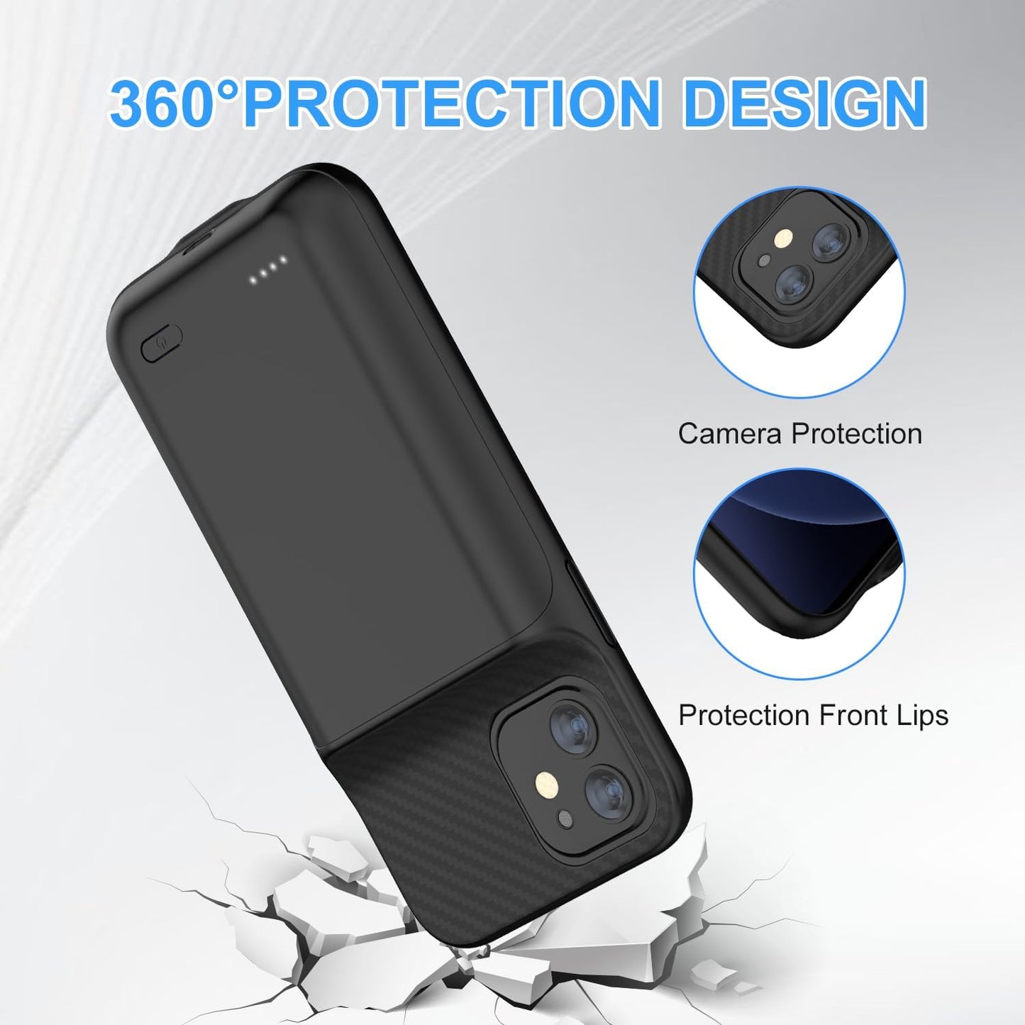 Battery Case for iPhone 12/12Pro, 13800mAh Portable Backup Power Bank Protective Charging Case Rechargeable Extended Battery Charger Cases for iPhone 12/12 Pro Black