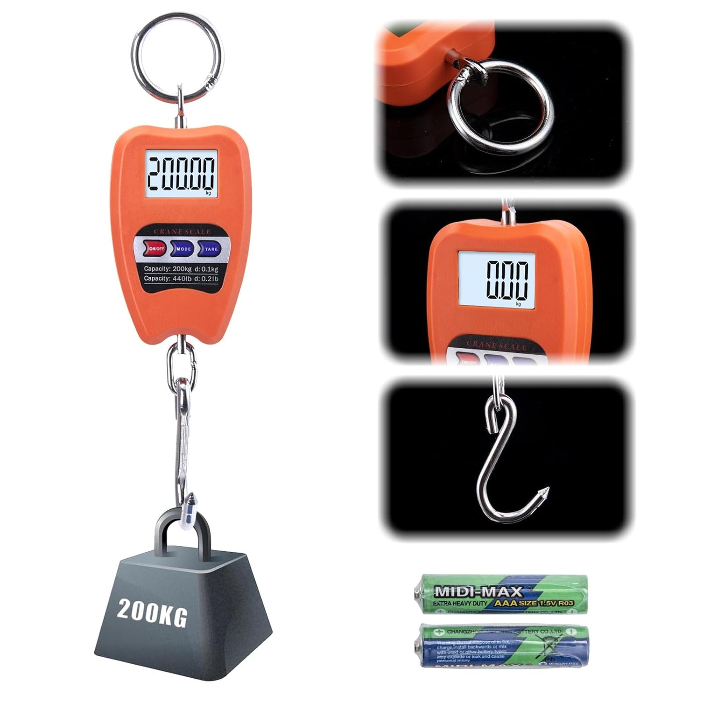Goture Digital Hanging Scale,200kg/440lbs Crane Scales,Fishing Scale with LED Display, Heavy Duty Hanging Weight Scale for Fishing,Luggage,Big Game,Farm,Hunting,Industries,Warehouse