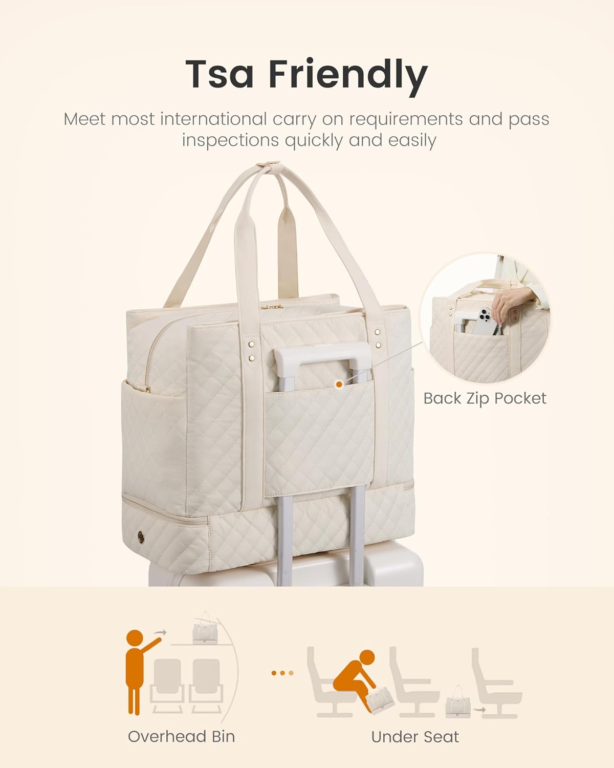 LOVEVOOK Large Travel Duffle Bag for Women, 52L Weekender Bags with Shoe Compartment & Wet Pocket, Quilted Carry On Personal Item Bag, Overnight Hospital Bags for Labor Delivery Beige