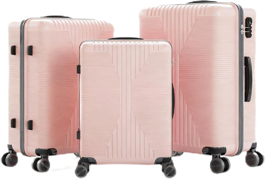 Karl home Luggage Sets 3 Piece, PP Hard Case Suitcase Set with Built-in Lock Spinner Wheels, Lightweight Durable Carry on Luggage for Business Travel - Light Pink (20"/24"/28")