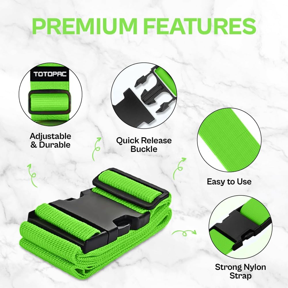 4 Pack Luggage Straps, Adjustable Suitcase Belts 72" x 2" with Quick Release Buckle, Durable Travel Accessories for Secure Luggage and Easy Identification (Green)