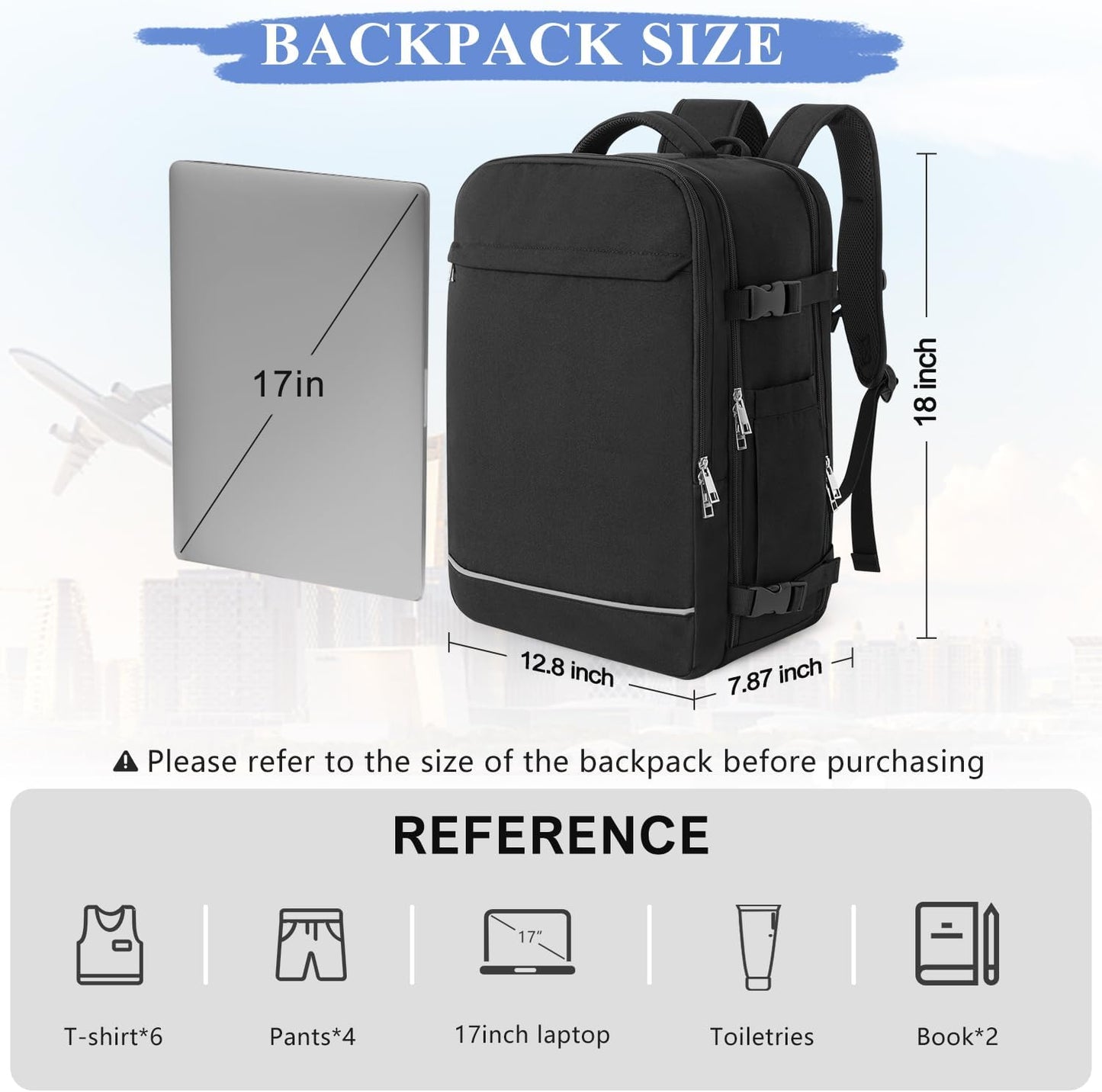 Personal Item Backpack, 40L Large Travel Backpack for Women Men, Waterproof Carry on Backpack for College, Business, Work