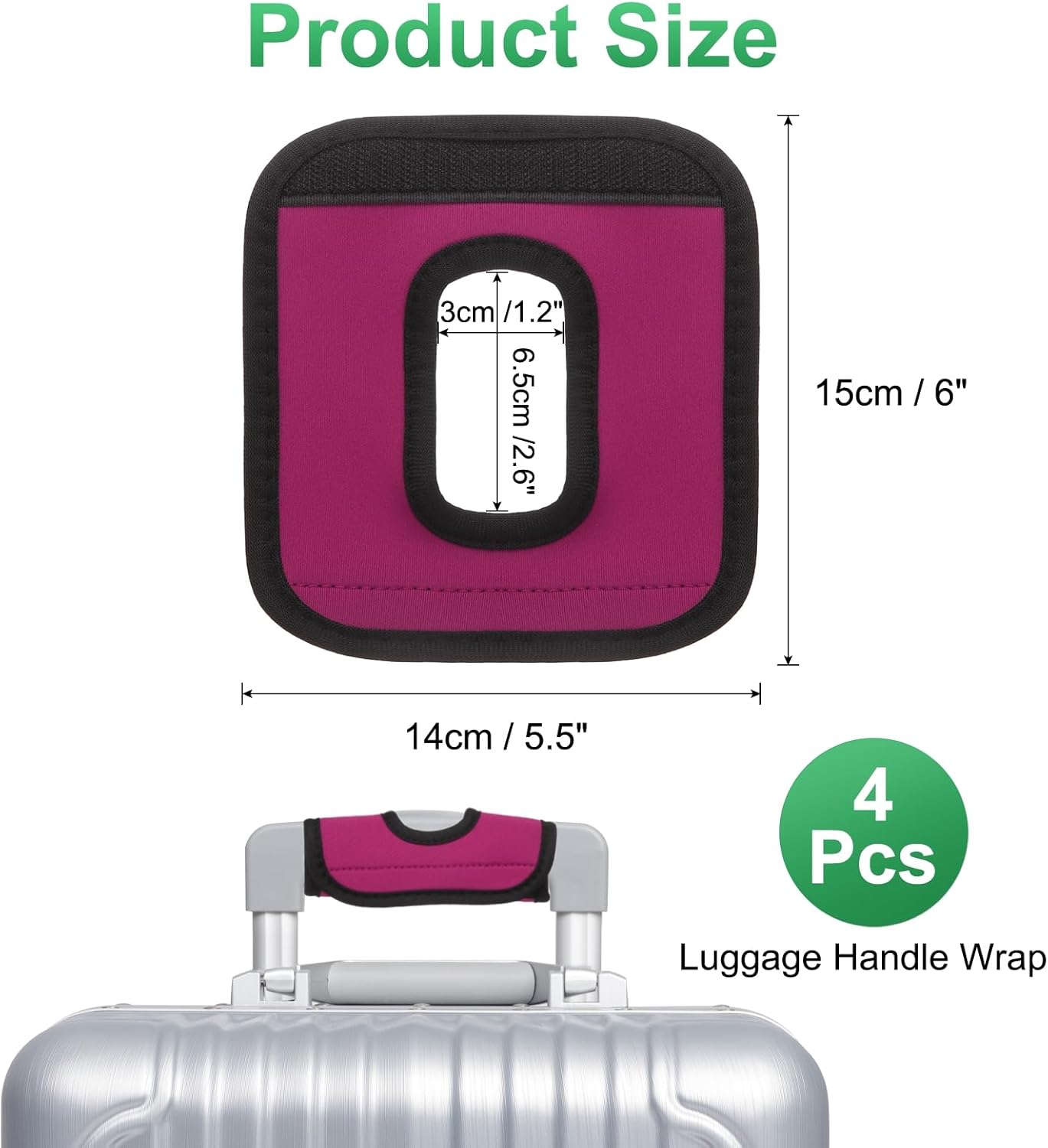 uxcell Luggage Handle Wrap, 4 Pcs Hollow Neoprene Handbag Grip Cover Protector Luggage Identifiers Suitcase Handle Wraps for Luggage Suitcase Travel Bags, Rose Red
