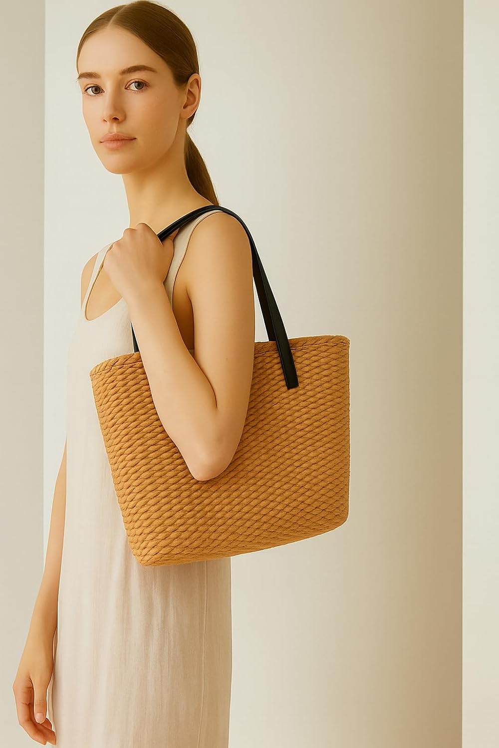 YXILEE Straw Bags For Women | M Size Travel Straw Totes Bag Woven Summer Handmade Shoulder Bag