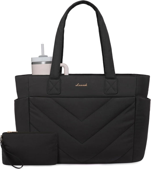 LOVEVOOK Tote Bag for Women, Puffer Work Travel Handbag with Zipper for Teacher Nurse, Quilted Cute Laptop Shoulder Gym Bag