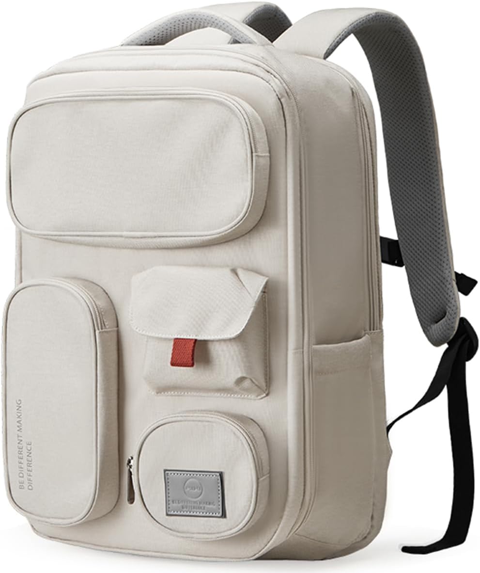 mixi Travel Backpack for Women & Men 15.6'' Laptop Carry On Weekender Bag Outdoor Hiking with Multifunction Pockets 180° Open Water Resistant 18 Inch 22L, Moonlight White