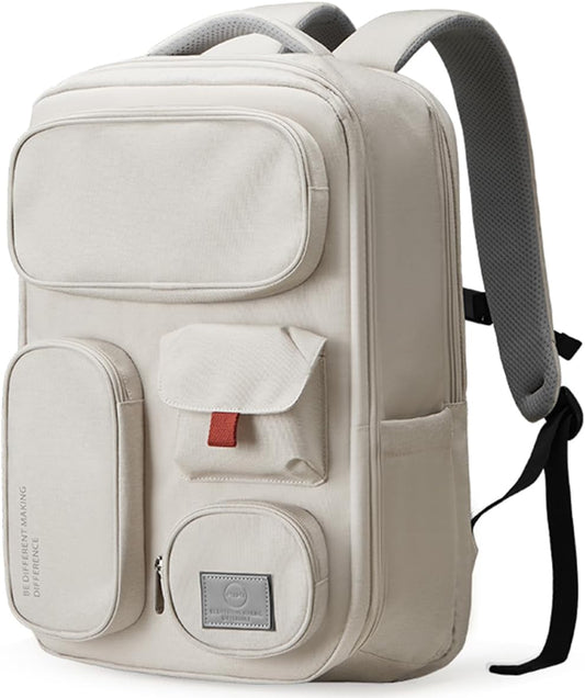 mixi Travel Backpack for Women & Men 15.6'' Laptop Carry On Weekender Bag Outdoor Hiking with Multifunction Pockets 180° Open Water Resistant 18 Inch 22L, Moonlight White