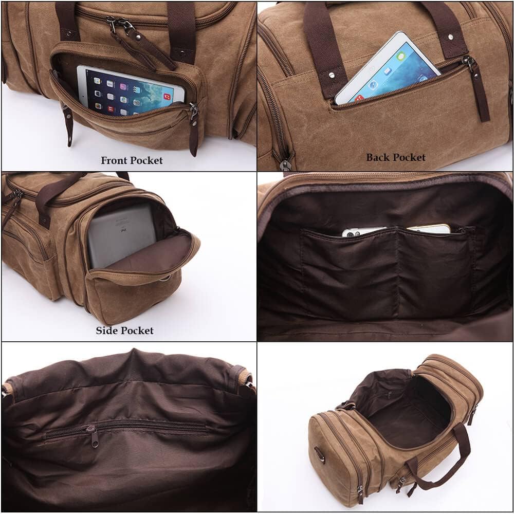 Duffle Bag for Travel, Large Canvas Duffel Bag for Travelling Overnight Weekender Bag Carry On Bag
