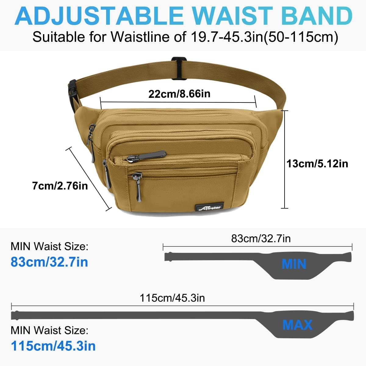 Waist Pack Bag Fanny Pack for Men&Women Hip Bum Bag with Adjustable Strap for Outdoors Workout Traveling Casual Running Hiking Cycling (Khaki)