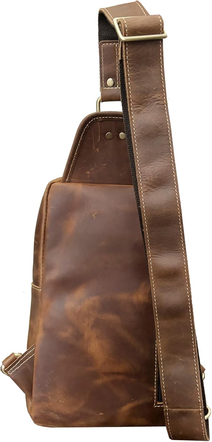 Genuine Leather Sling Bag for Men Women Backpack Chest Shoulder Satchel Crossbody Bags Casual Outdoor Daypack