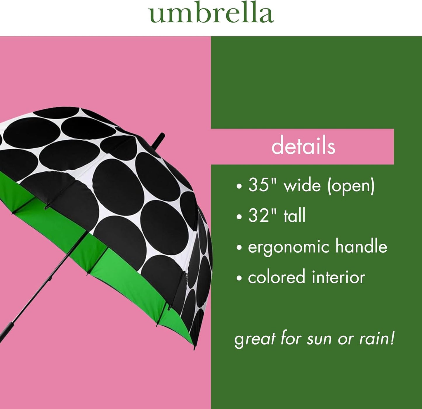 kate spade new york Bubble Umbrella in Cute Black Pattern for Adults, Use for Rain or Sun, Large Size, Joy Dot