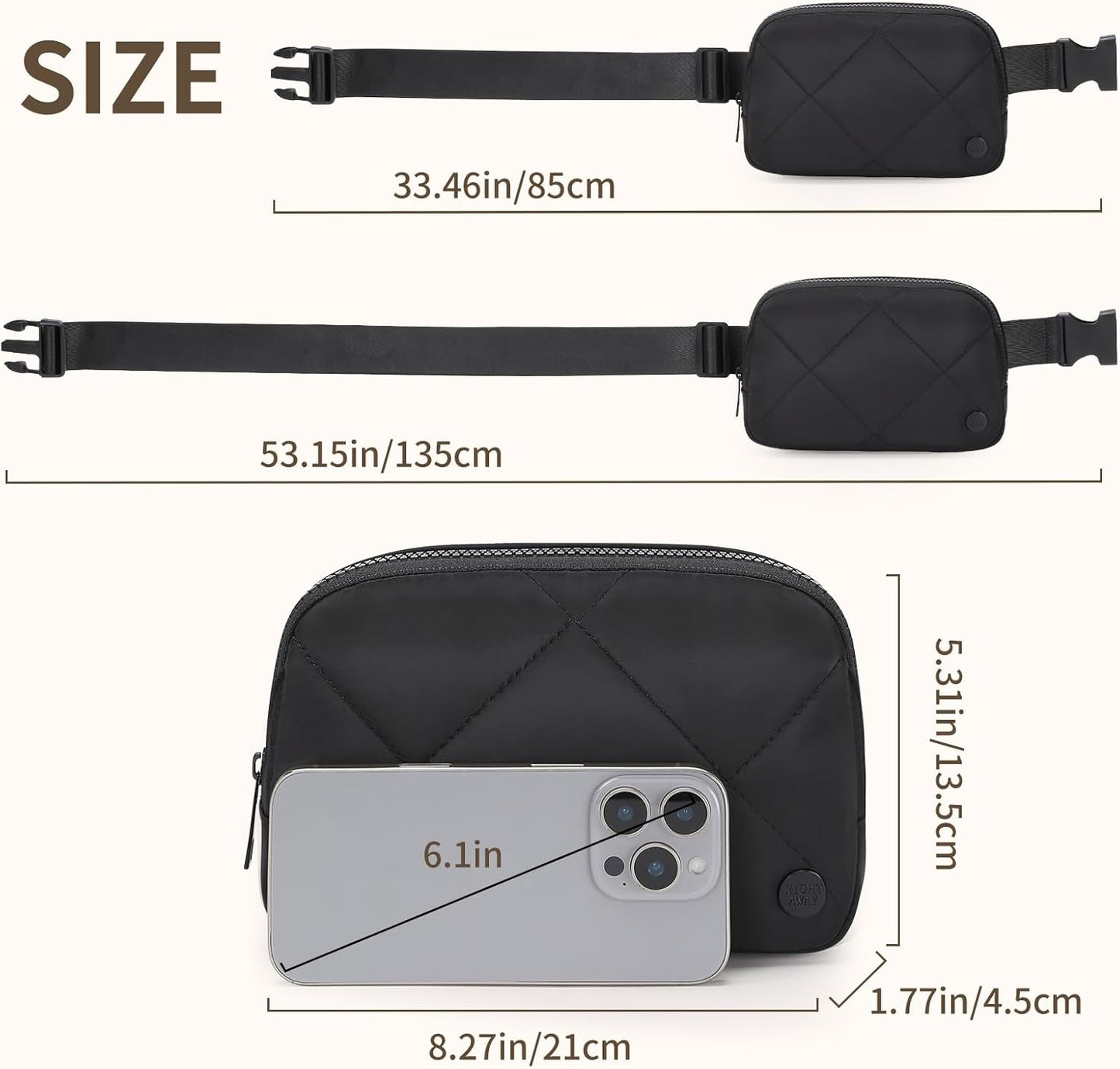 Fanny Packs for Women，Waterproof Belt Bag Quilted Bum Bags for Crossbody，Fashion Waist Packs with Adjustable Strap for Traveling, Hiking, Running（Black）