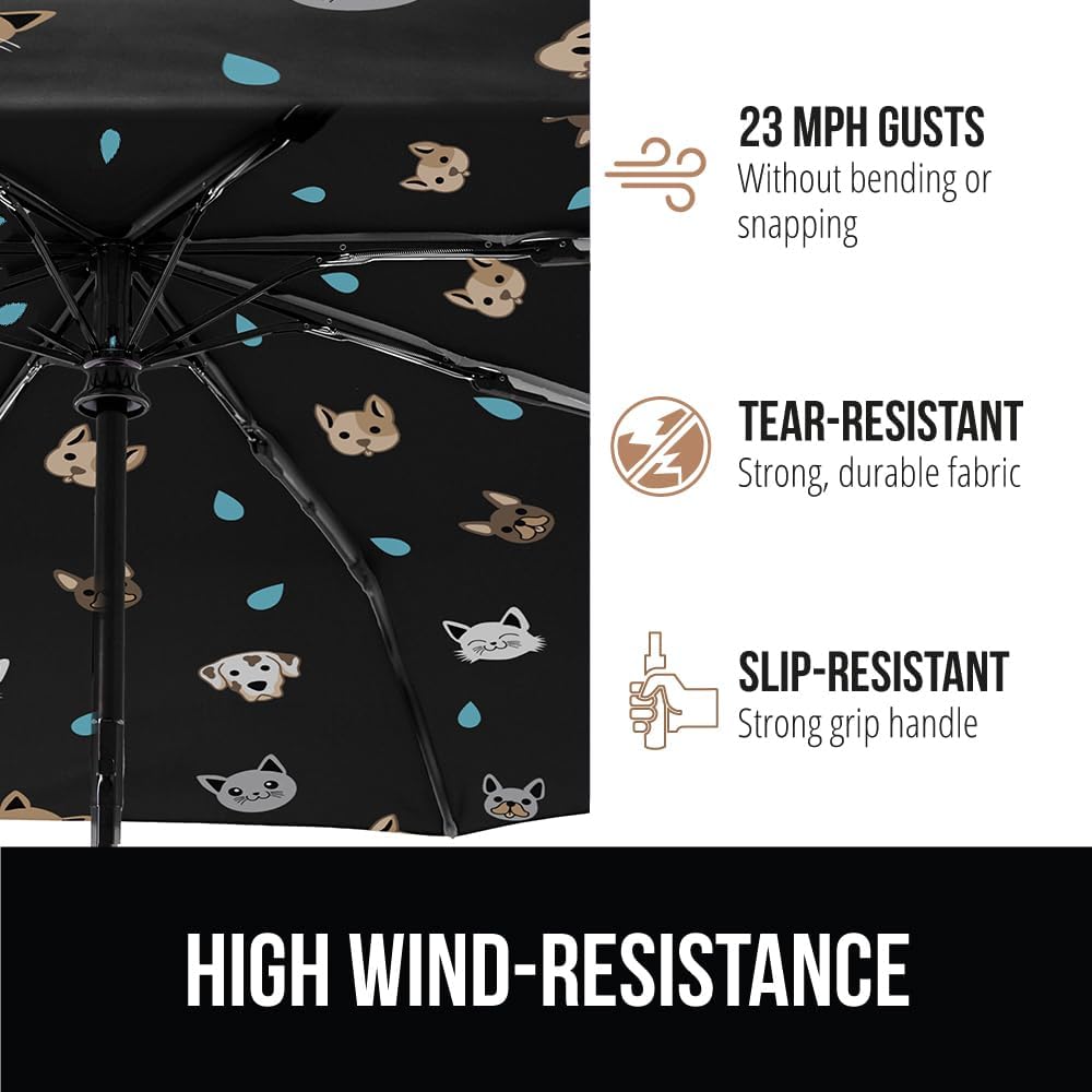 GORILLA GRIP Strong Windproof Stick Compact Umbrella for Rain, One-Click Automatic Open and Close
