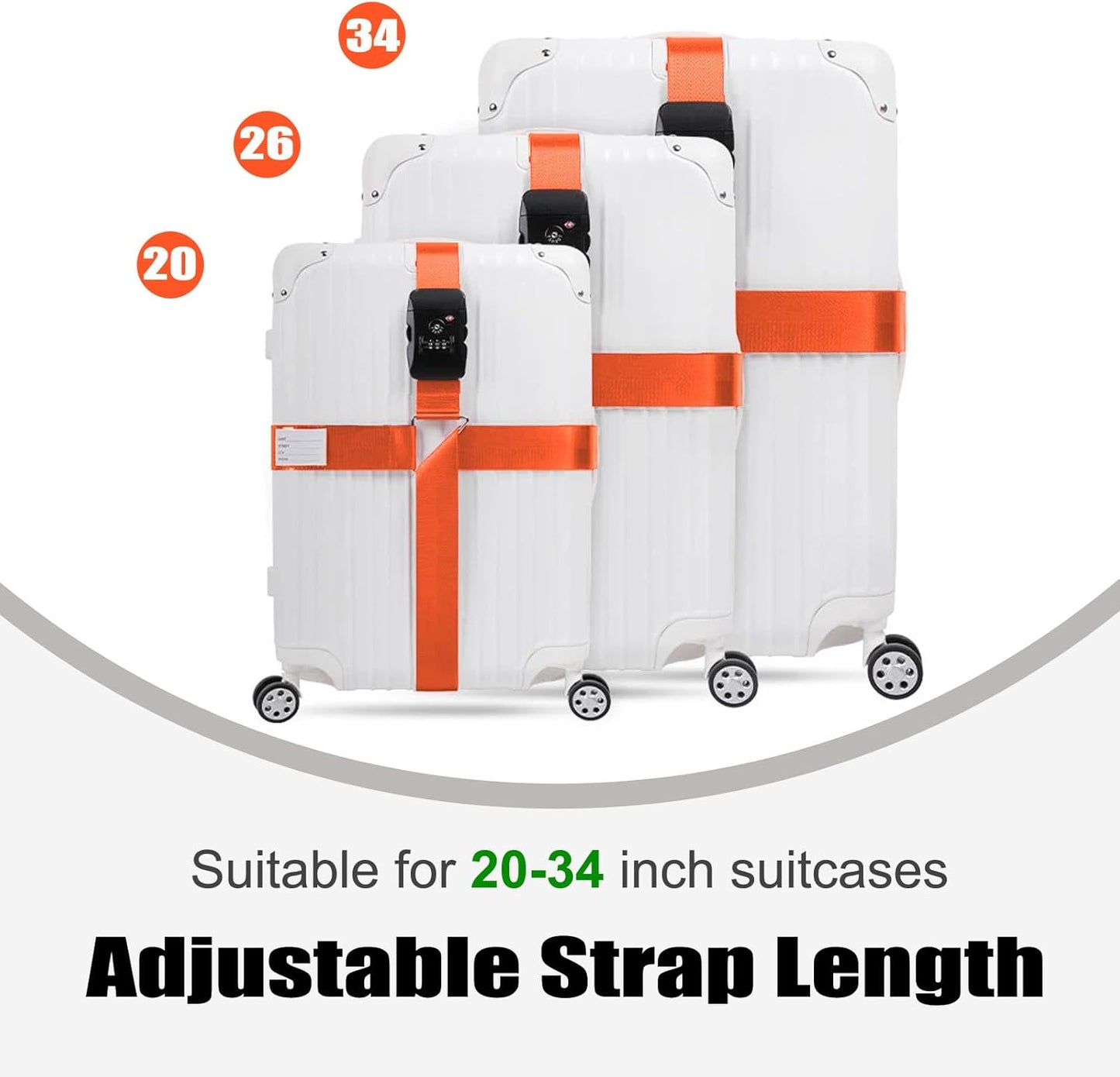 Luggage Straps TAS,Travel Strap with Name tag,Easy to Identify,Luggage Straps TSA Approved with Lock,Combination Luggage Lock with Adjustable Length,Compatible with 20-34 inch Luggage(Orange 1 Pack)