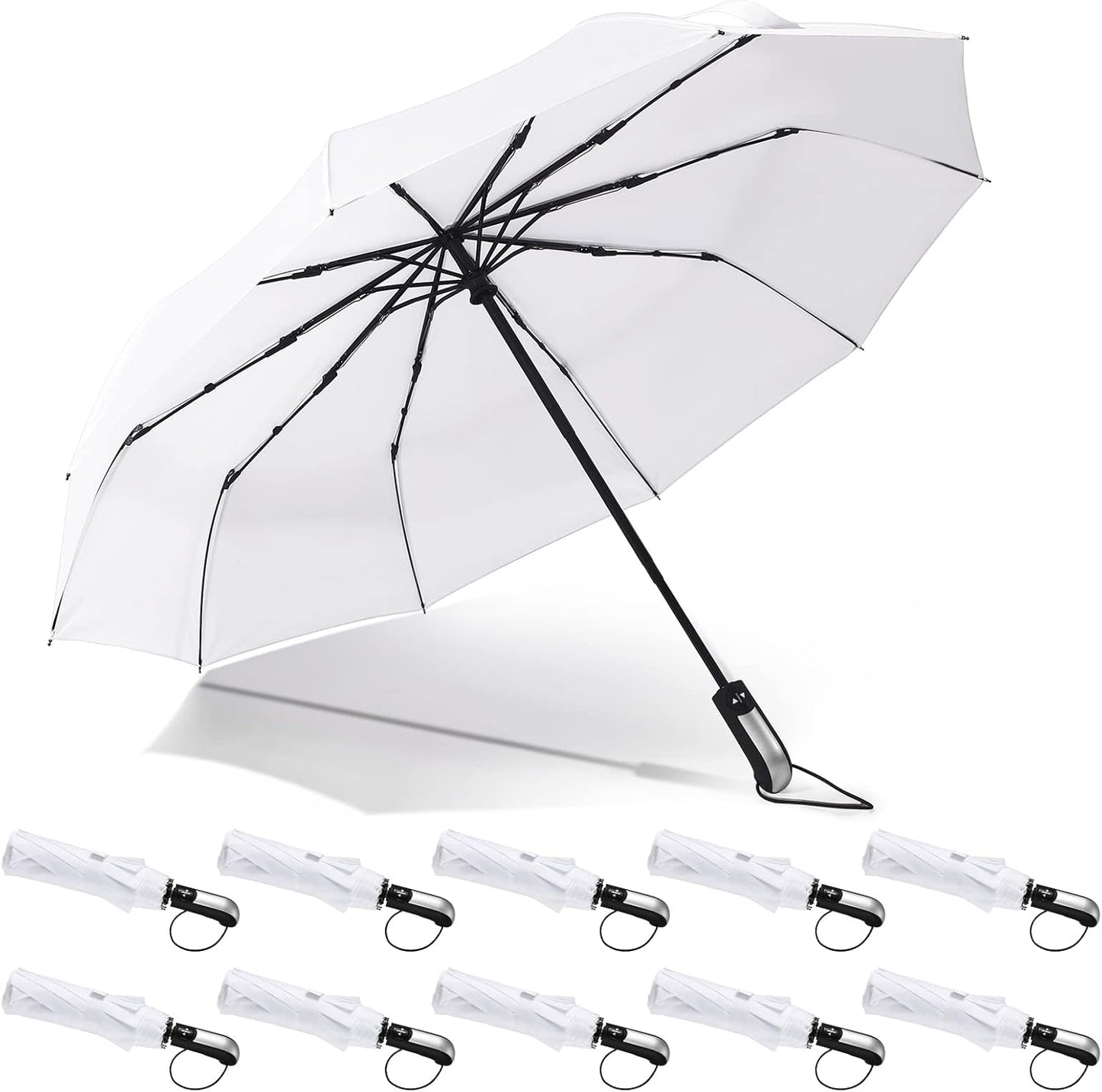 LEIFIDE 10 Pack Collapsible Wedding Umbrellas Bulk Compact Set Windproof Travel Rain Umbrellas Folding and Portable Automatic Open Close for 1-2 People, Men and Women, Guests