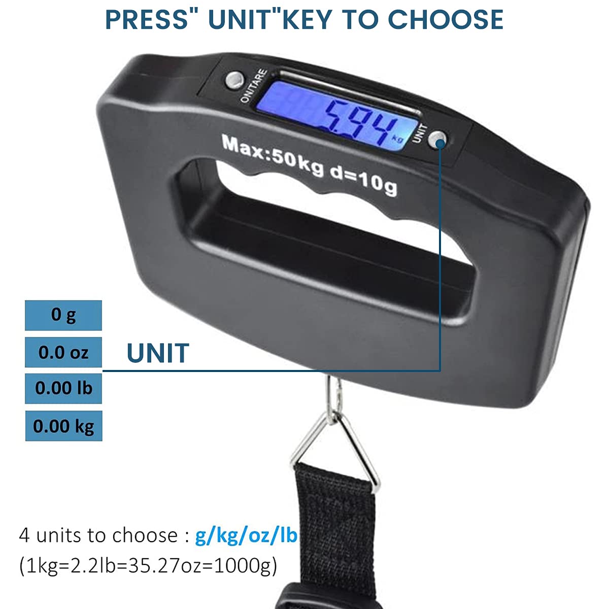 3 Pack Luggage Scale, 50 Kg/110 Lbs Suitcase Weight Scale with LCD Display Backlight, Portable Buckle Webbing Digital Fishing Scale for Travelers and Fish Weighing, (Battery not Included).