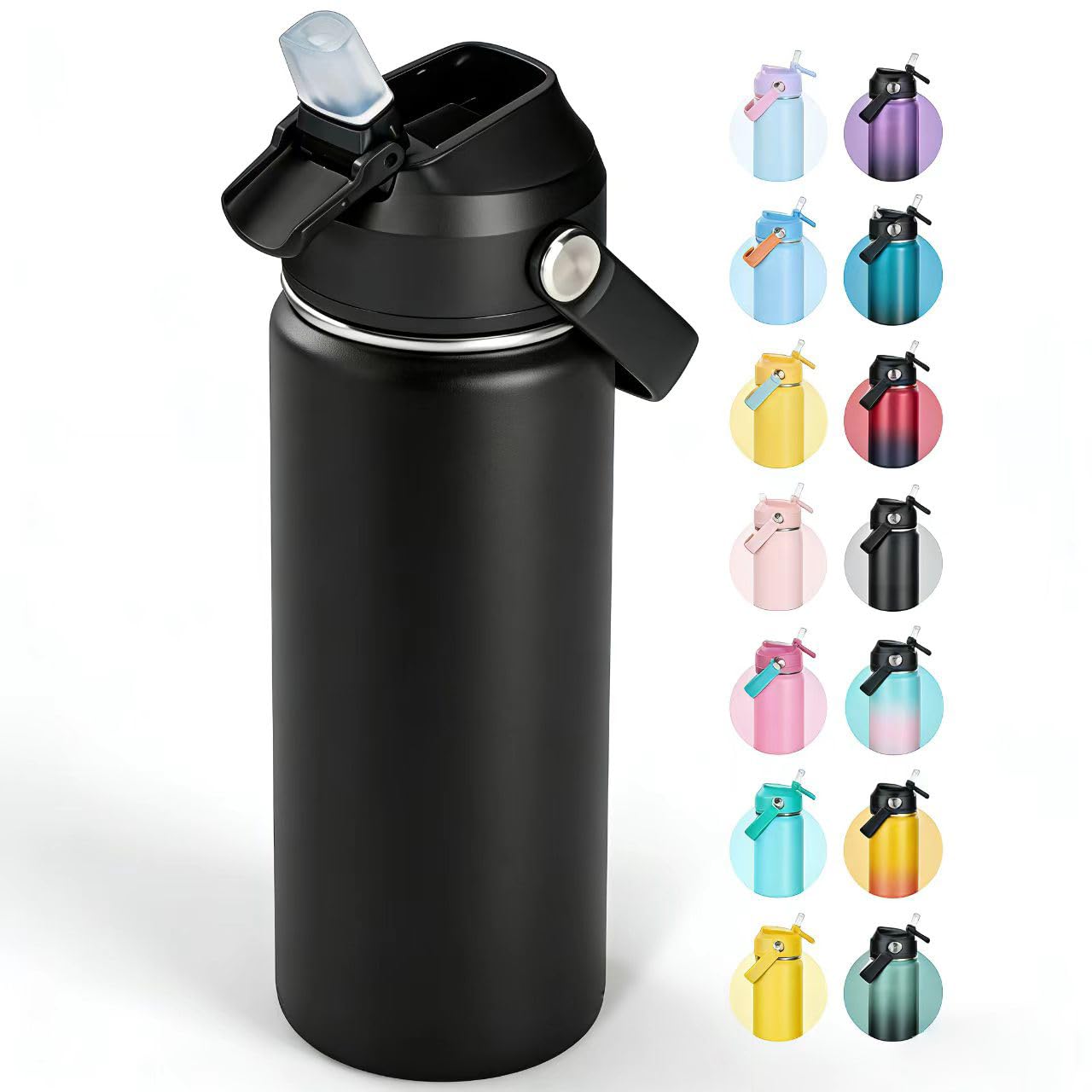 Fijinhom 18oz Insulated Stainless Steel Water Bottle, Wide Mouth Double Wall Vacuum, Silicone